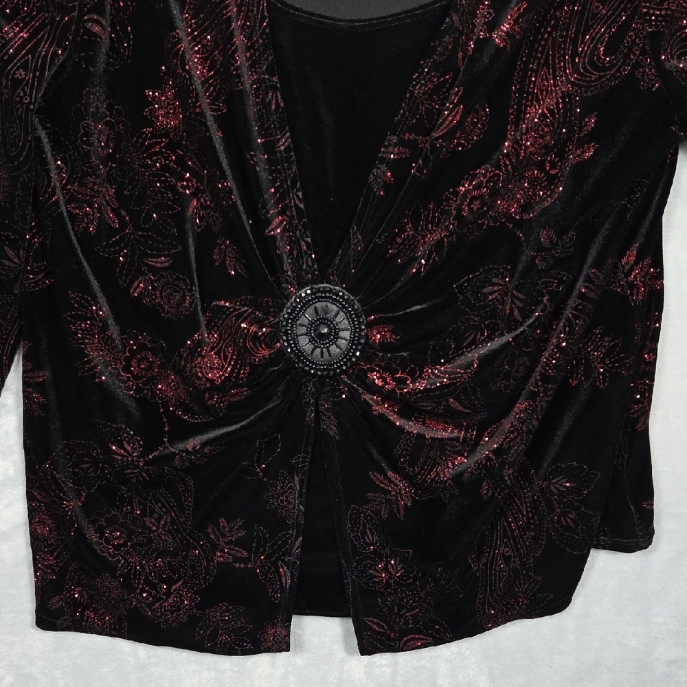 Notations Woman Sz 2x Red/Black Velvet Jacket W/ … - image 2